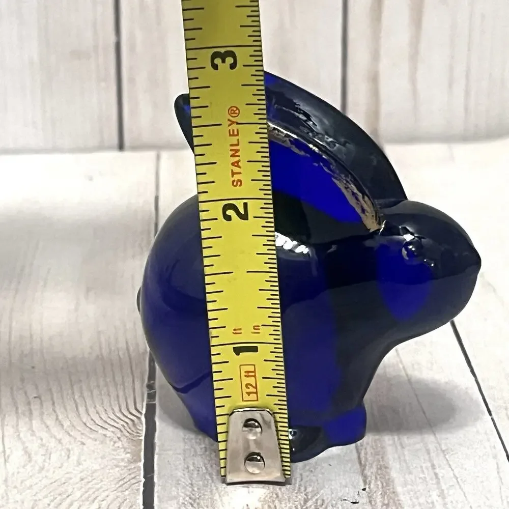 Oneida Cobalt Blue Crystal Glass Bunny Rabbit Paperweight Vintage Fig **chipped